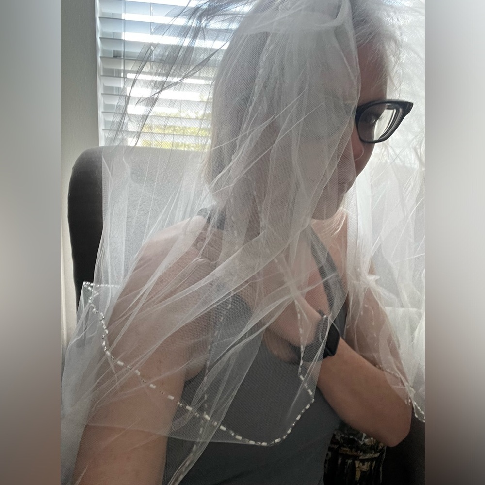 White Wedding Veil with seed bead trim